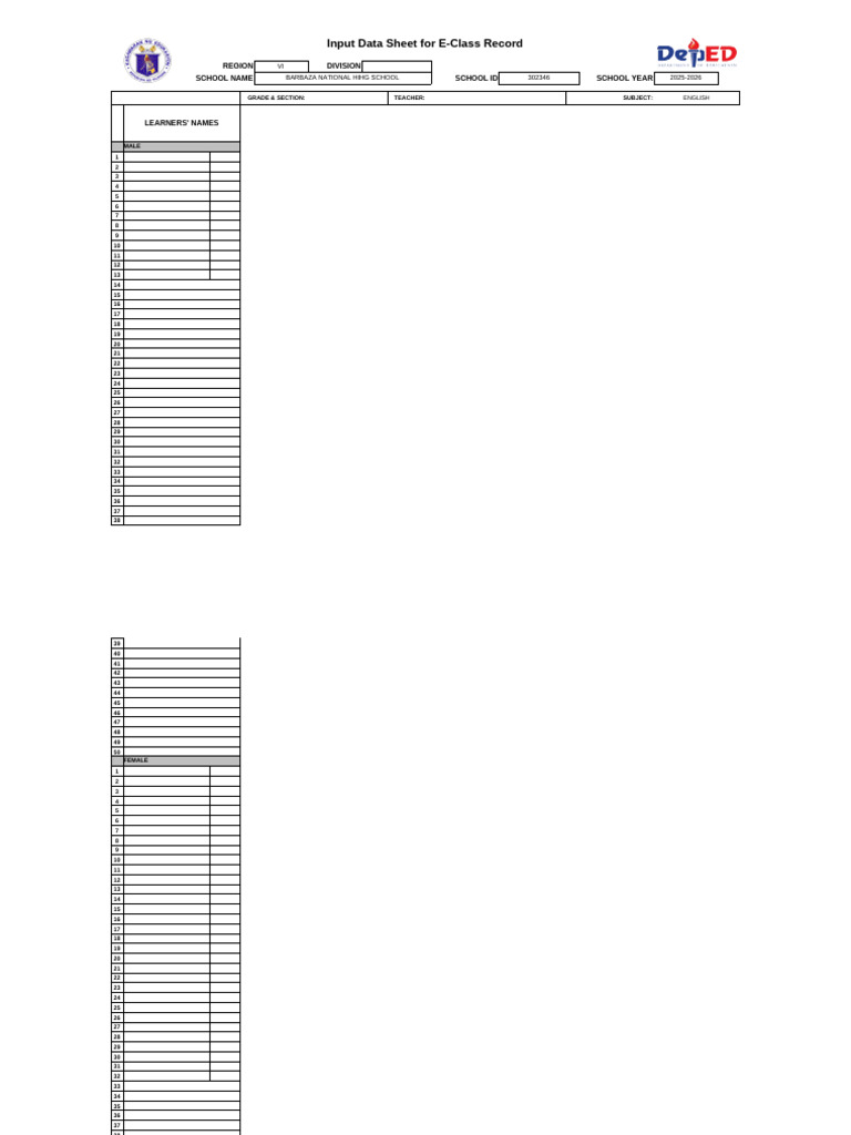E-Class Record Input Data Sheet | PDF