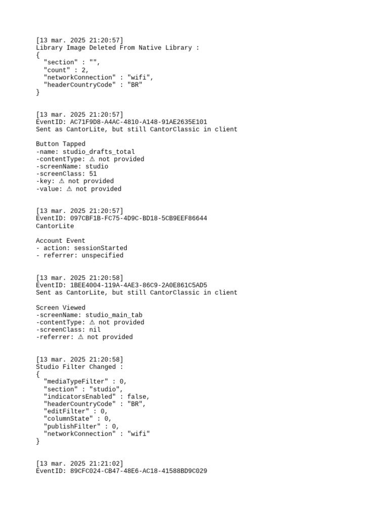 Studio Event Log and Interaction Data | PDF | Imaging