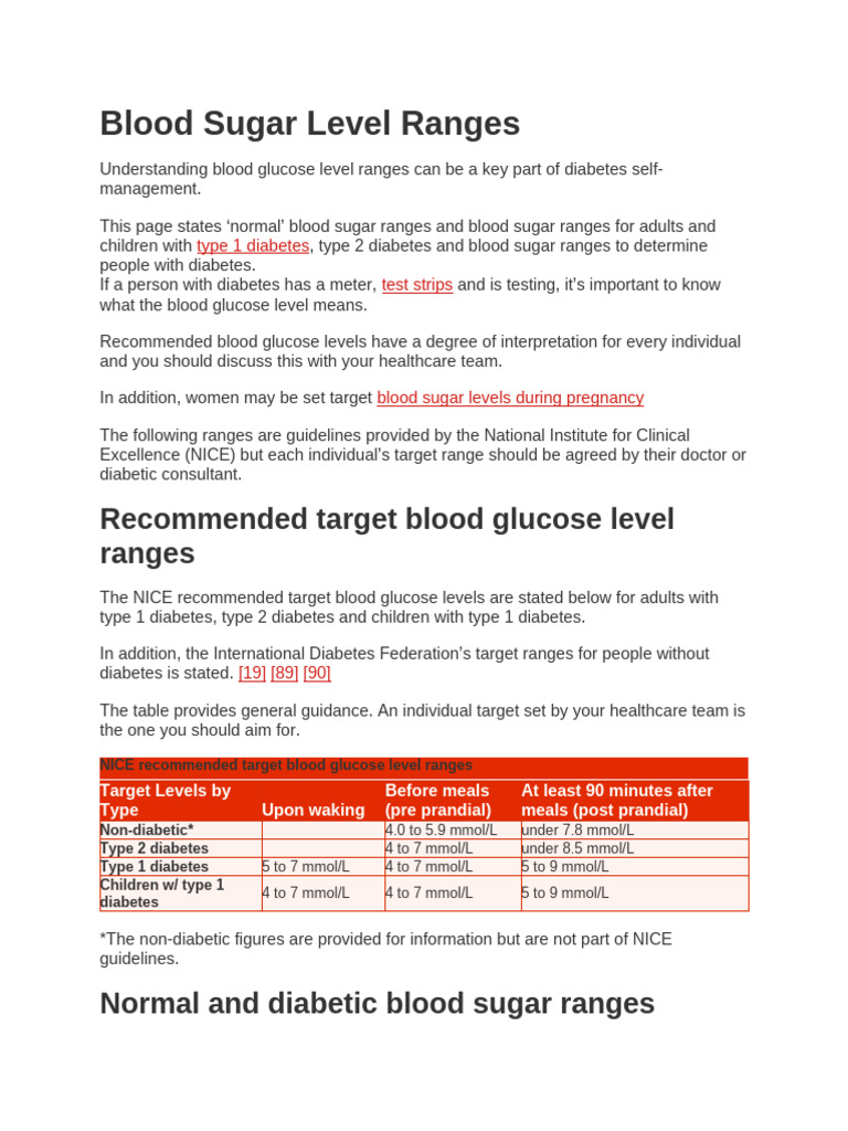 Blood Sugar Level Ranges Explained | PDF | Prediabetes | Diabetes