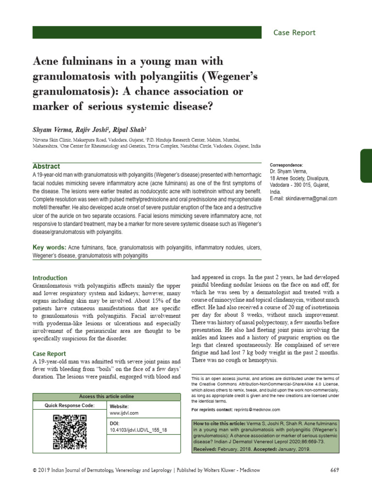 Acne Fulminans and Granulomatosis Link | PDF | Cutaneous Conditions ...