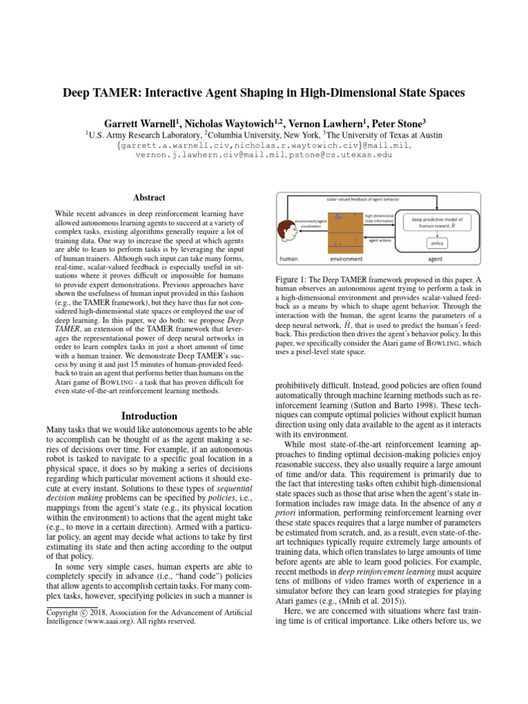 Deep TAMER: Fast Learning with Human Feedback | PDF | Deep Learning ...