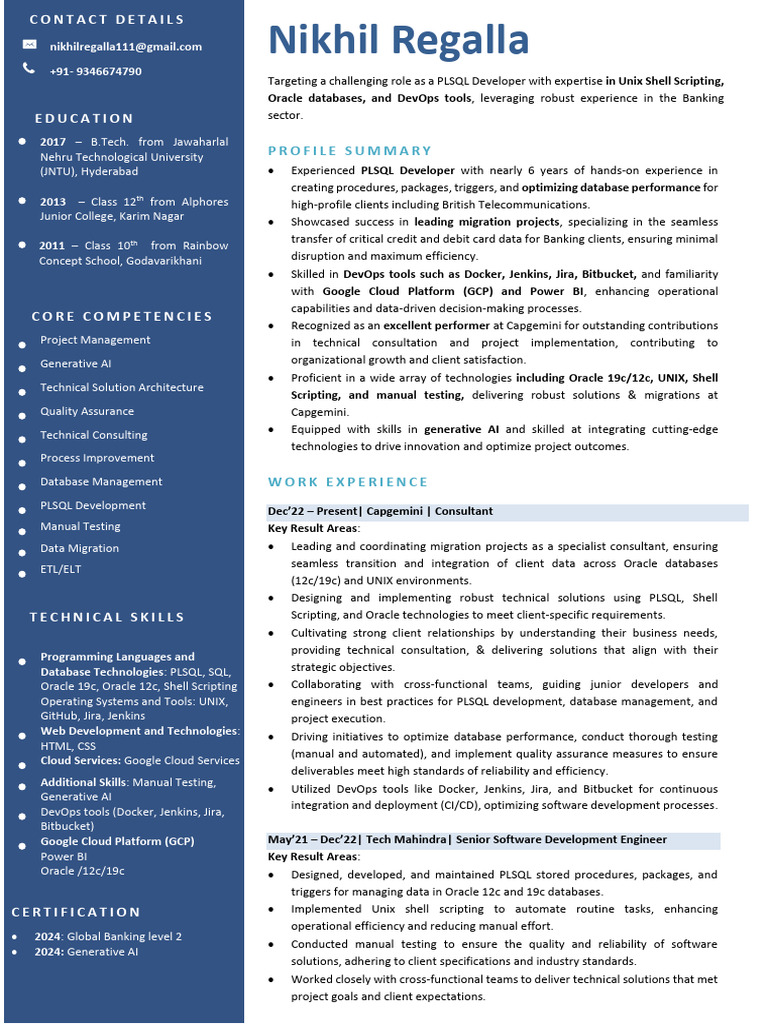 PLSQL Developer Resume: Nikhil Regalla | PDF | Pl/Sql | Computing