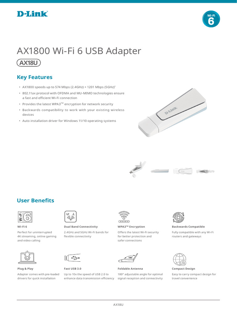 AX18UA1Datasheetv100WW (1) | PDF | Wi Fi | Ieee 802.11