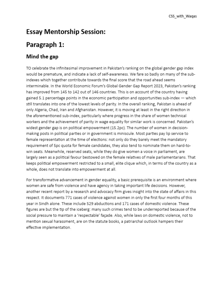 Gender Gap and Political Challenges in Pakistan | PDF | Gender Pay Gap ...