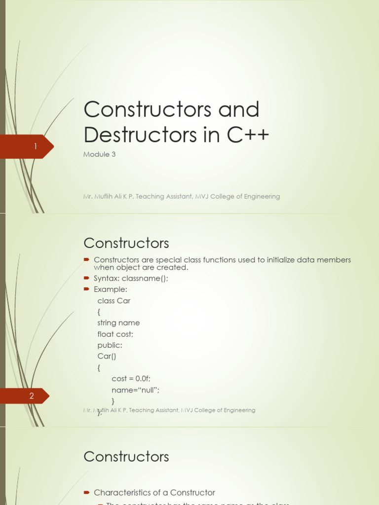 C++ Constructors and Destructors Guide | PDF | Constructor (Object ...