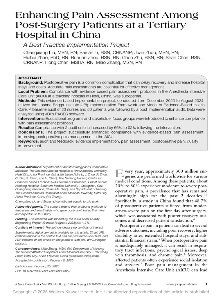 6 1 Enhancing Pain Assessment Among Post Surgery.204(1) | PDF | Pain ...