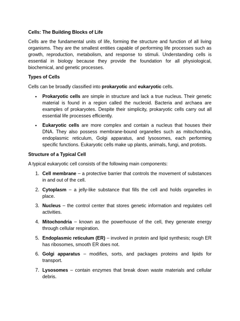 Understanding Cell Structure and Function | PDF | Cell (Biology) | Life