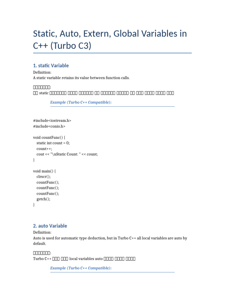 TurboC3 Static Auto Extern Global (1) | PDF