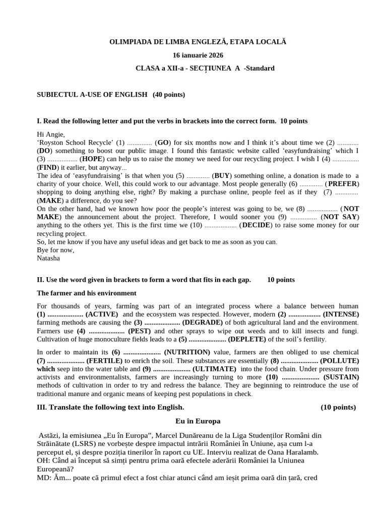 Local English Olympiad Exam 2026 | PDF | Agriculture | Infection
