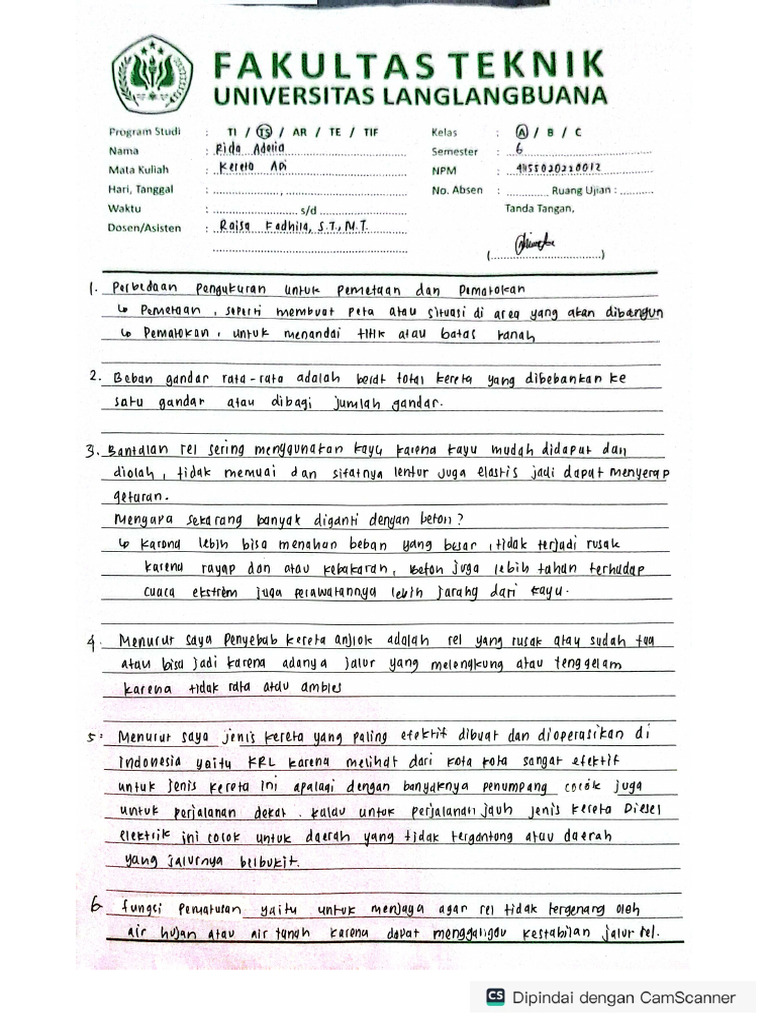 Rida Adelia TS-A UAS Kereta API | PDF