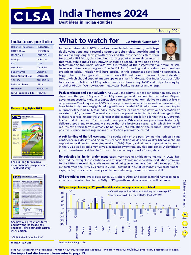 CLSA India Themes 2024 (What to Watch for) 04012024 | PDF | Valuation ...