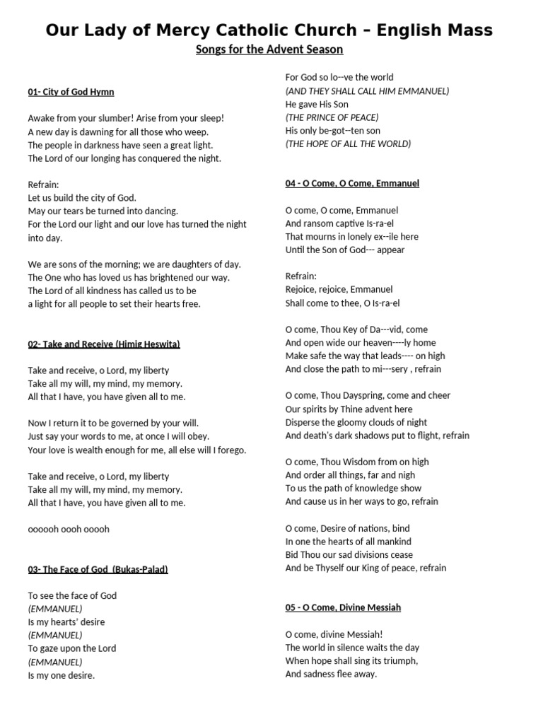 Advent Mass Songs for Worship | PDF | Jesus | Religious Belief And Doctrine