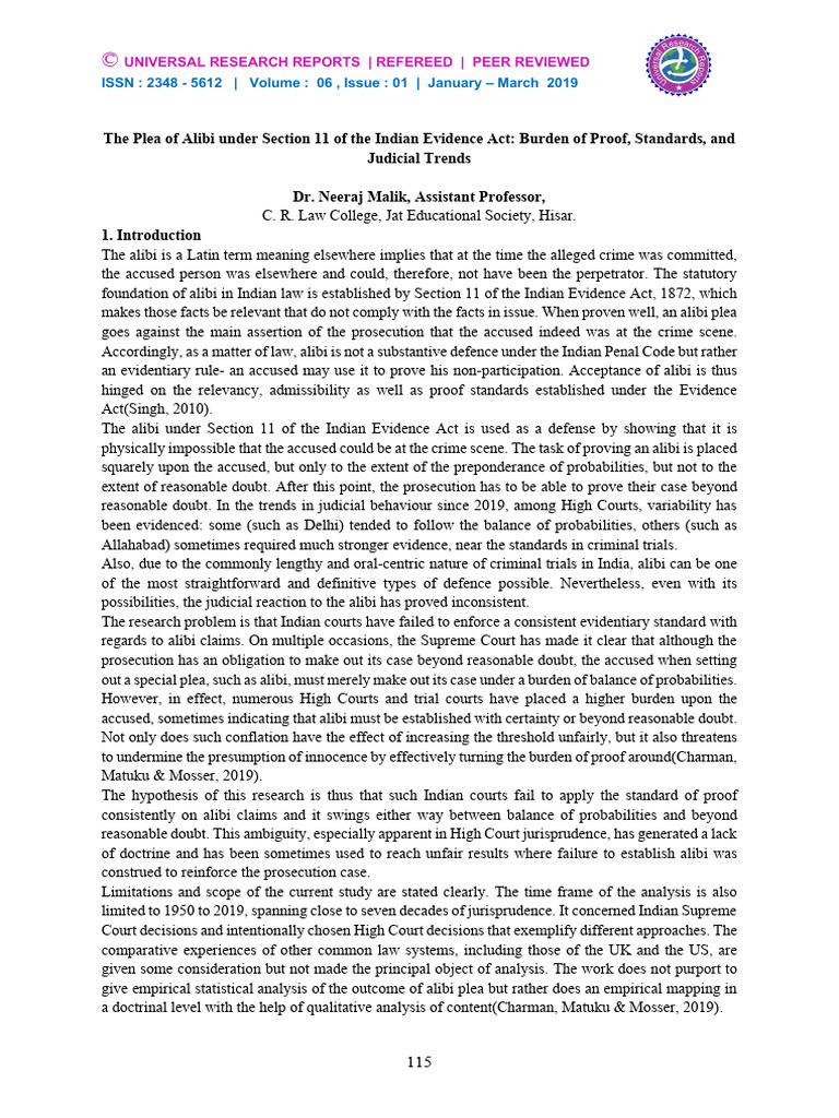 Alibi Defense in Indian Evidence Law | PDF | Burden Of Proof (Law ...