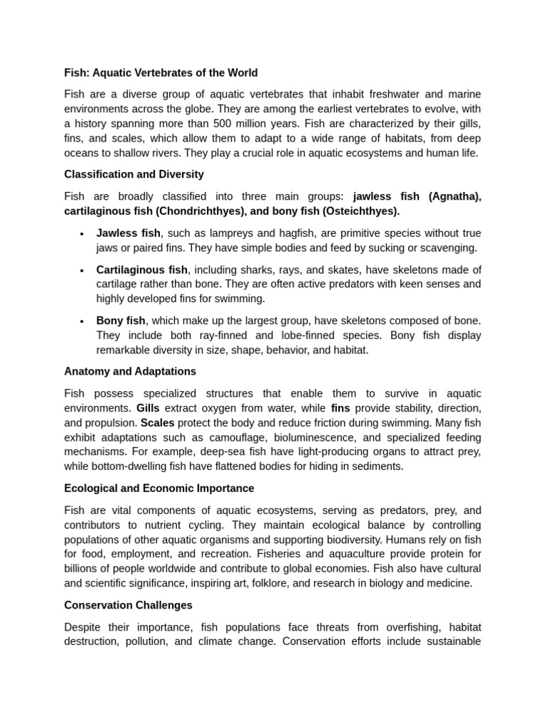 Understanding Fish: Diversity & Importance | PDF | Fish | Vertebrates
