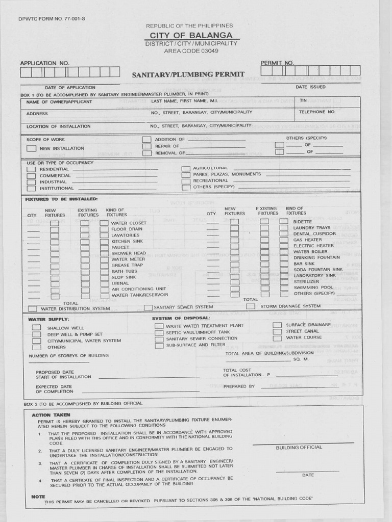 Sanitary Plumbing Permit | PDF