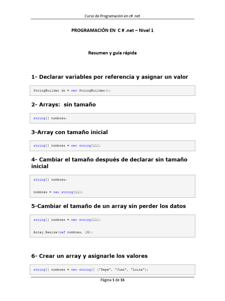 Curso Básico de Programación en C# .NET | PDF | C Sharp (lenguaje de ...