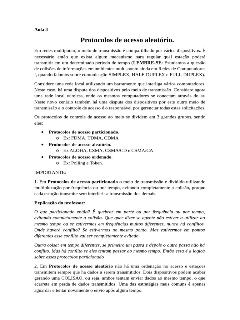 Protocolos de Acesso em Redes Multiponto | PDF | Rede de computadores ...