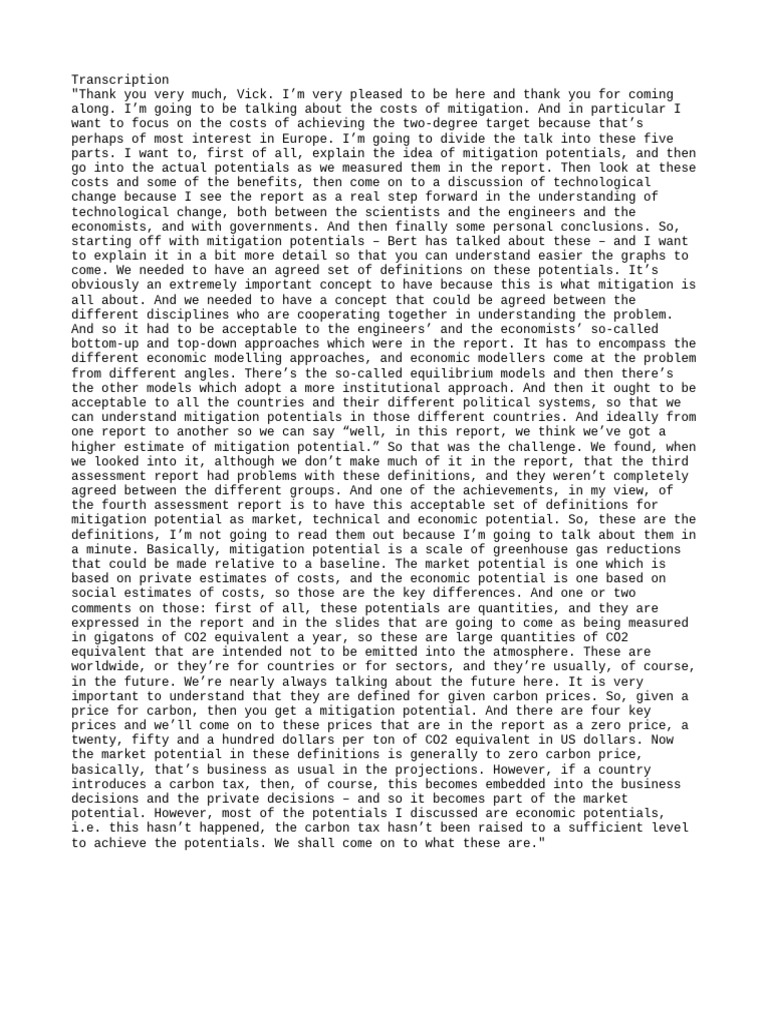 Transcript Speech 2023-10-24 | PDF | Climate Change Mitigation | Economics