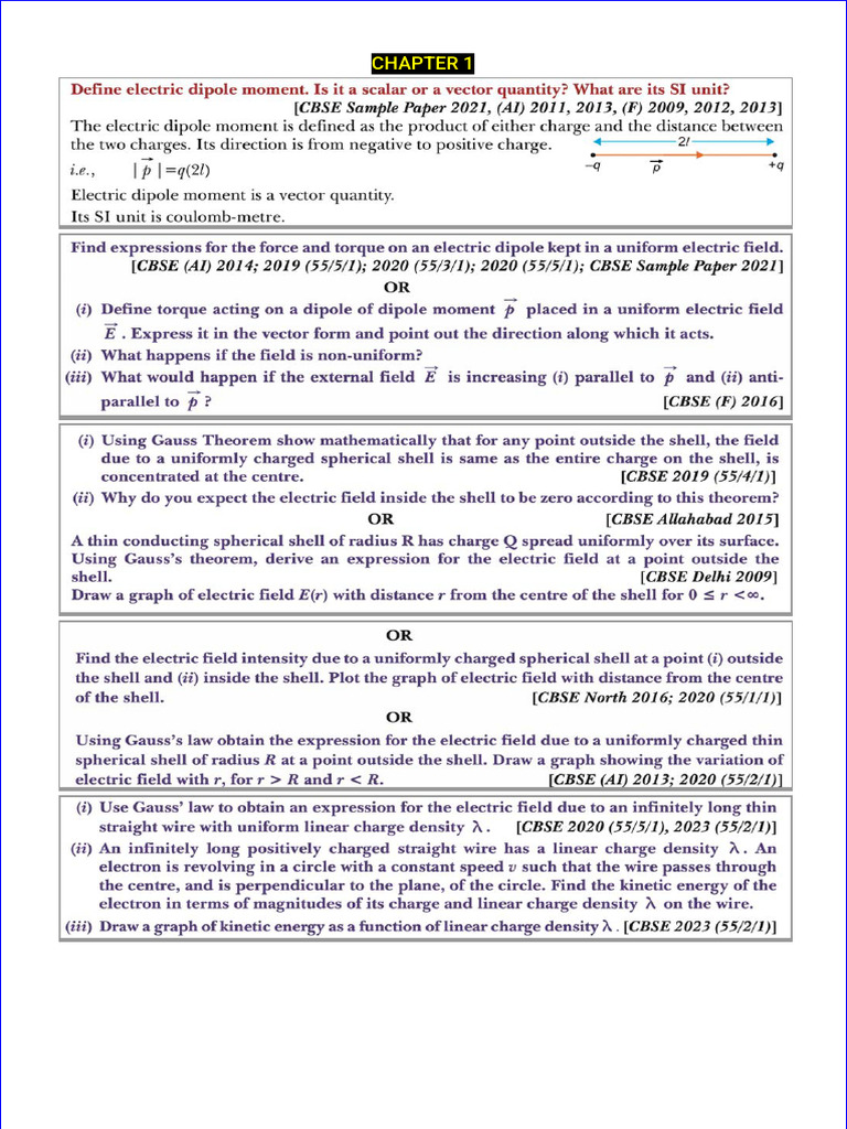 Most Repeated Questions Physics Class 12 | PDF