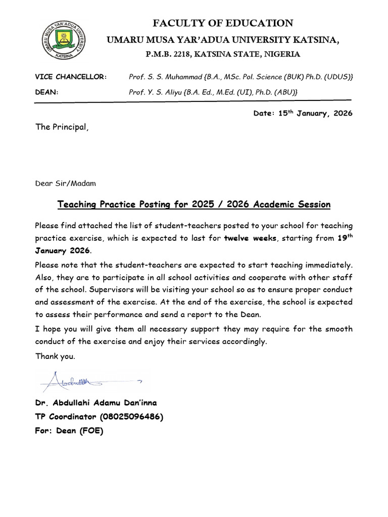 Senior Secondary School TP E-Posting Letter 2026_023013 | PDF