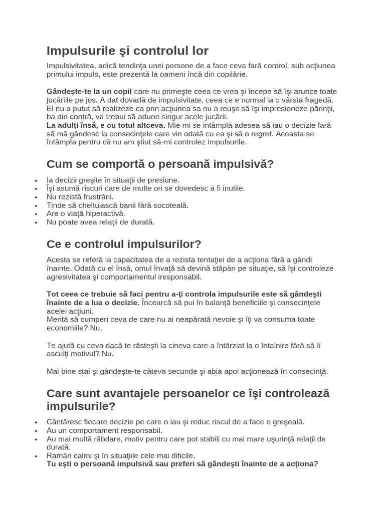 Impulsurile Şi Controlul Lor | PDF