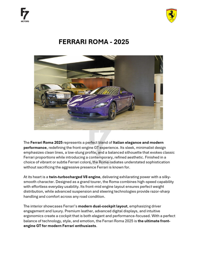 2025 Ferrari Roma: Luxury GT Overview | PDF | V8 Engine | Ferrari
