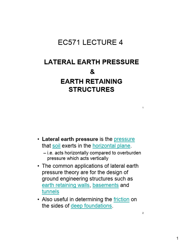 Lateral Earth Pressure & Retaining Walls | PDF | Structural Engineering ...