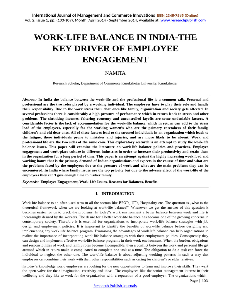 Work-life Balance in India-413 (2) | PDF | Employment | Employee Retention