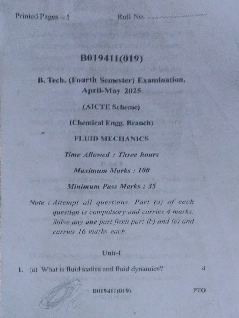 Fluid Mechanics Exam Paper 2025 | PDF | Pressure | Pump