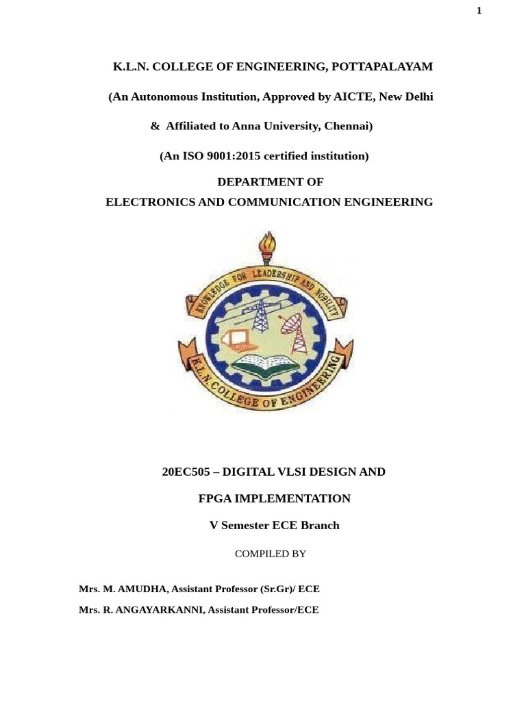 Digital VLSI Design and FPGA Manual | PDF | Logic Gate | Logic Synthesis