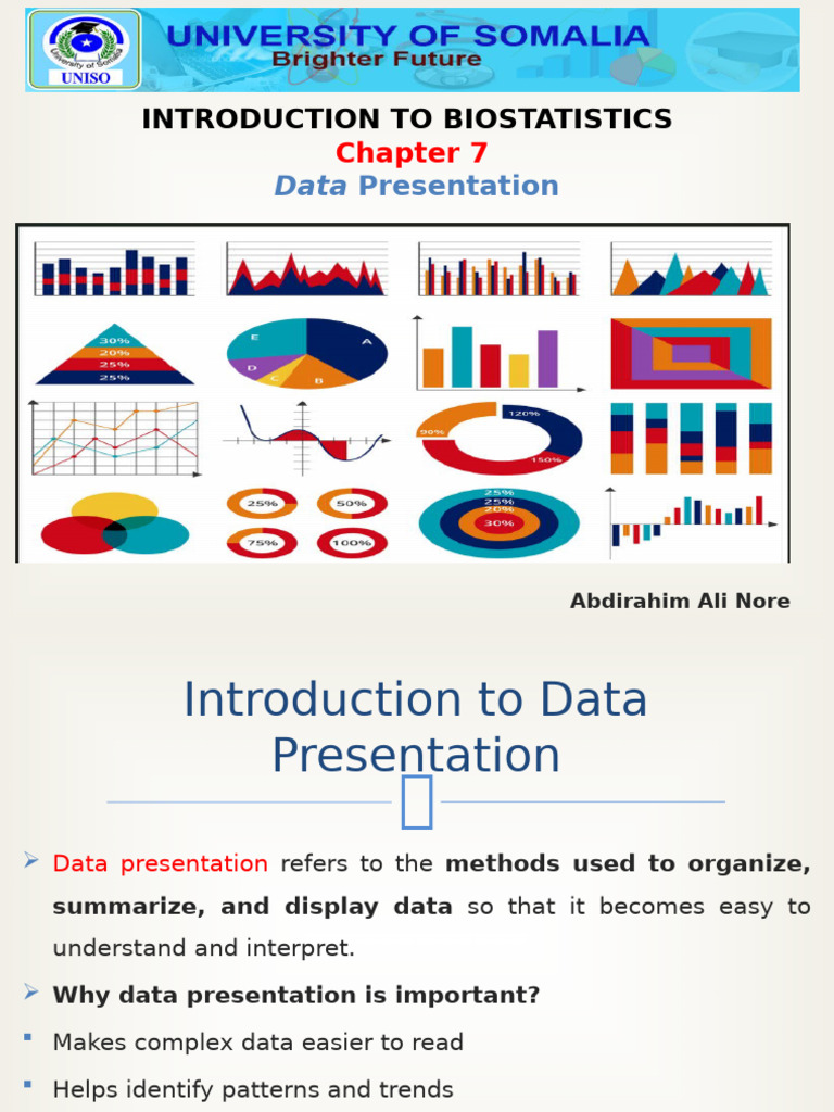 Data Presentation Methods in Biostatistics | PDF | Pie Chart | Scatter Plot