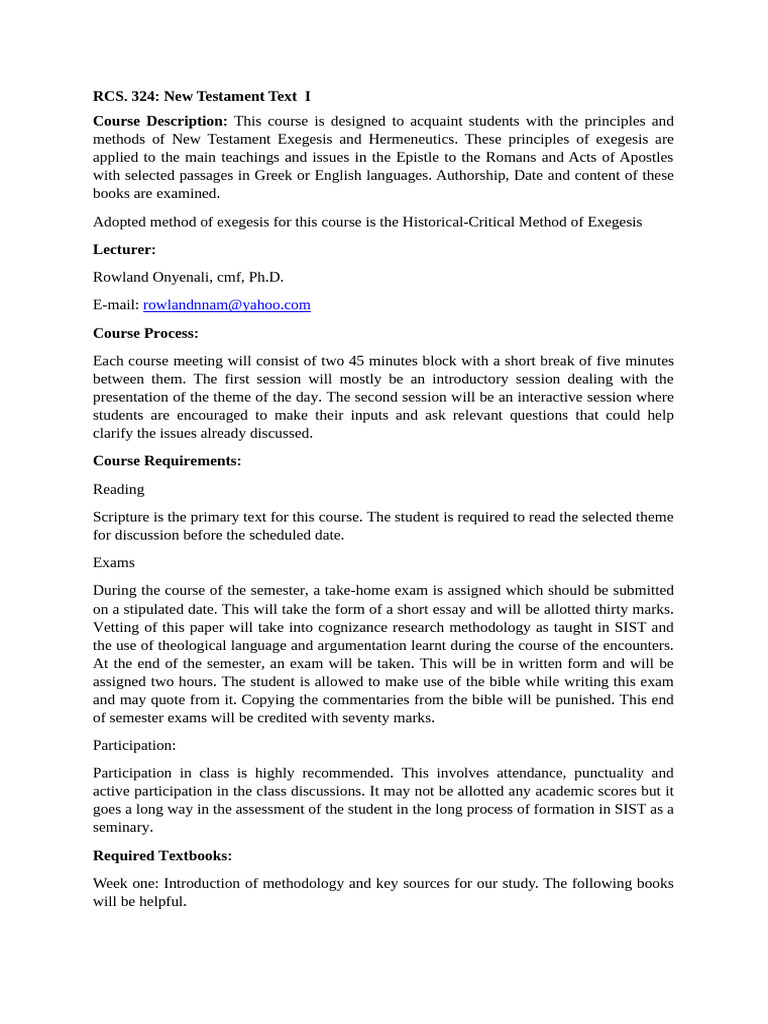 New Testament Exegesis Course Overview | PDF | Exegesis | New Testament