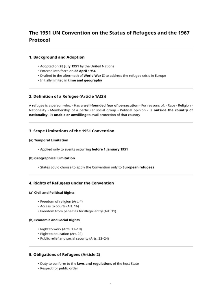 1951 Refugee Convention & 1967 Protocol Overview | PDF | Refugee | Treaty