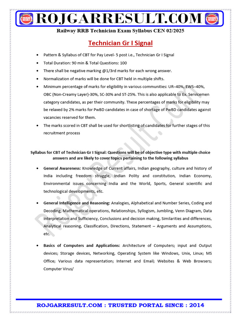 RRB Technician Exam Syllabus 2025 | PDF | Magnetic Field ...