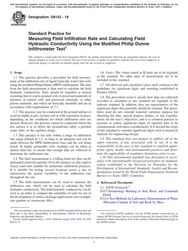 Field Infiltration Rate Measurement Standard | PDF | Porosity | Earth ...