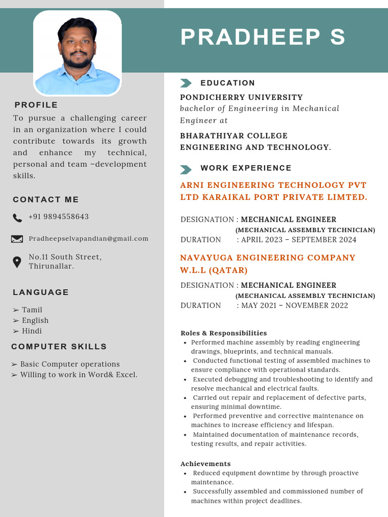Mechanical Engineer Profile and Experience | PDF | Engineering | Engineer