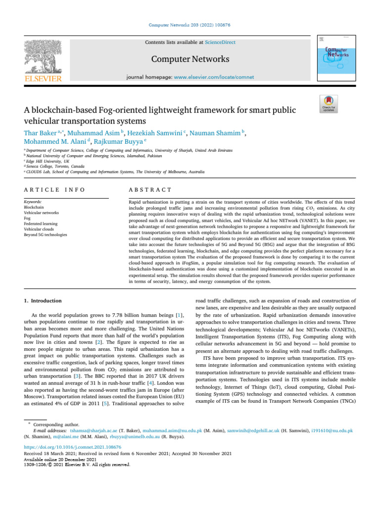 Blockchain Fog Framework for Smart Transport | PDF | Internet Of Things ...