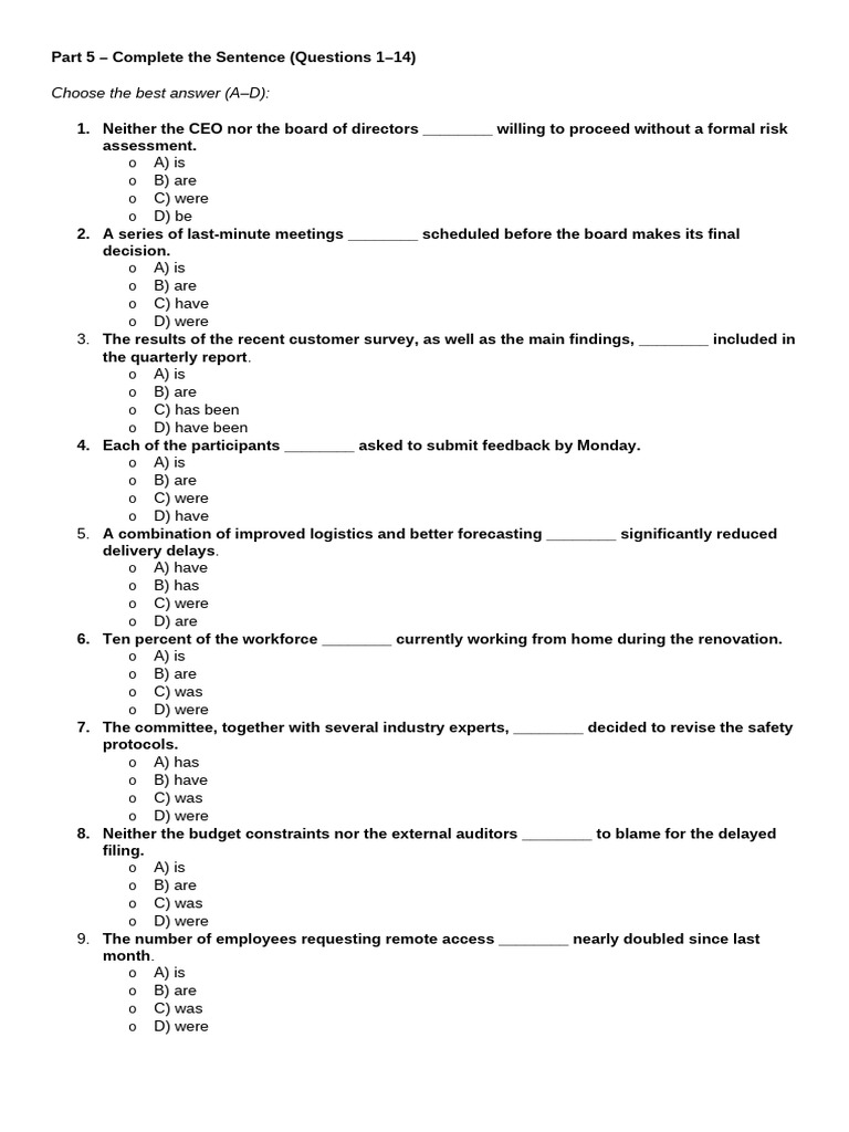 Sentence Completion Practice Test | PDF | Business