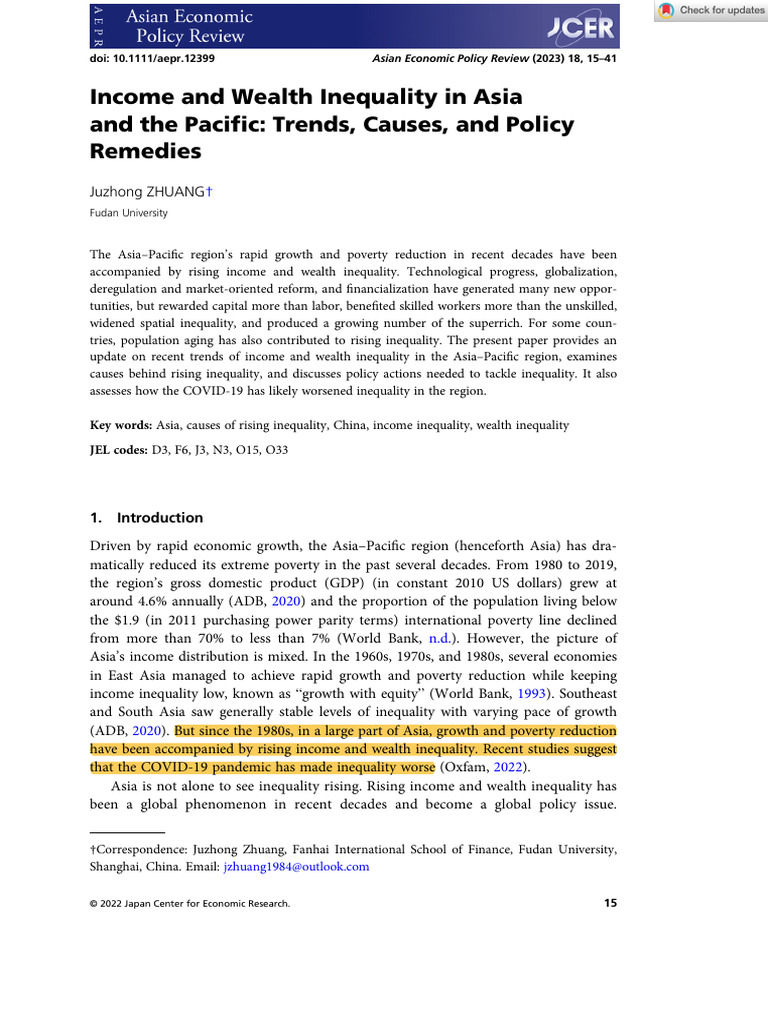 Zhuang_Income and Wealth Inequality in Asia and the Pacific | PDF ...