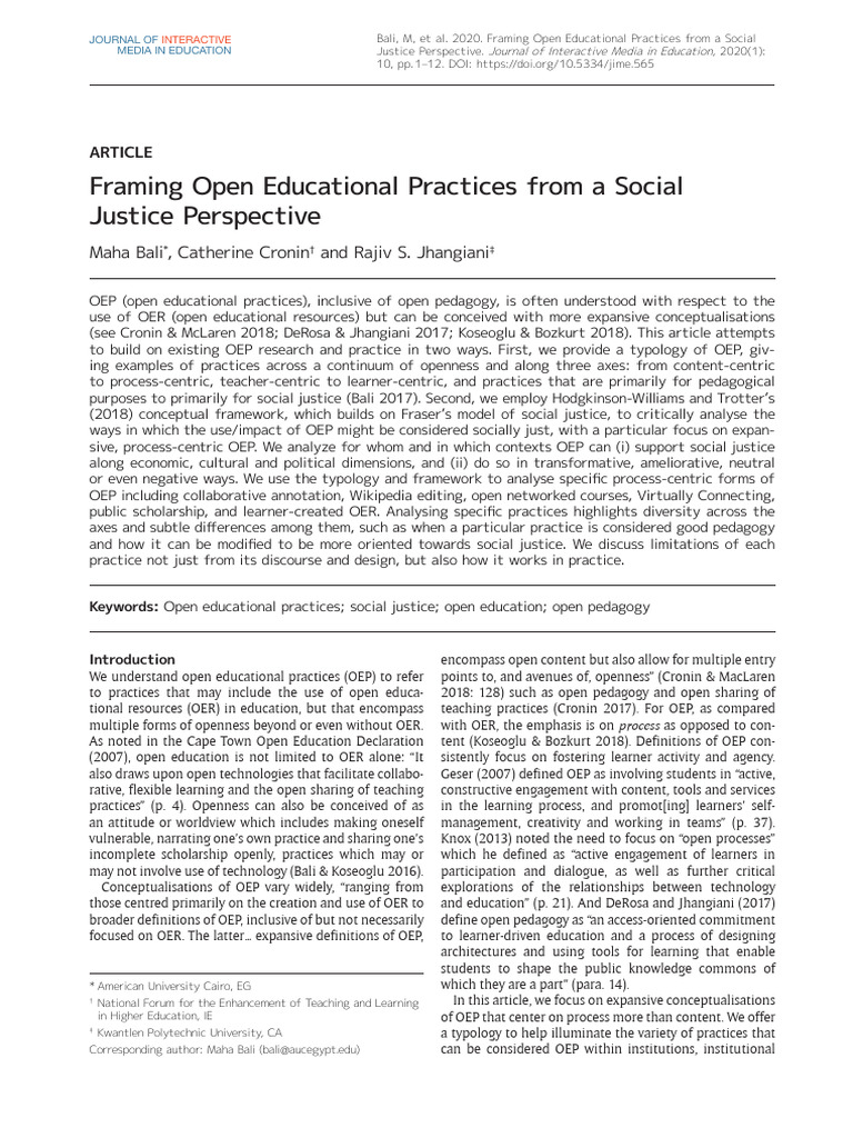 Social Justice in Open Educational Practices | PDF | Cognition | Human ...