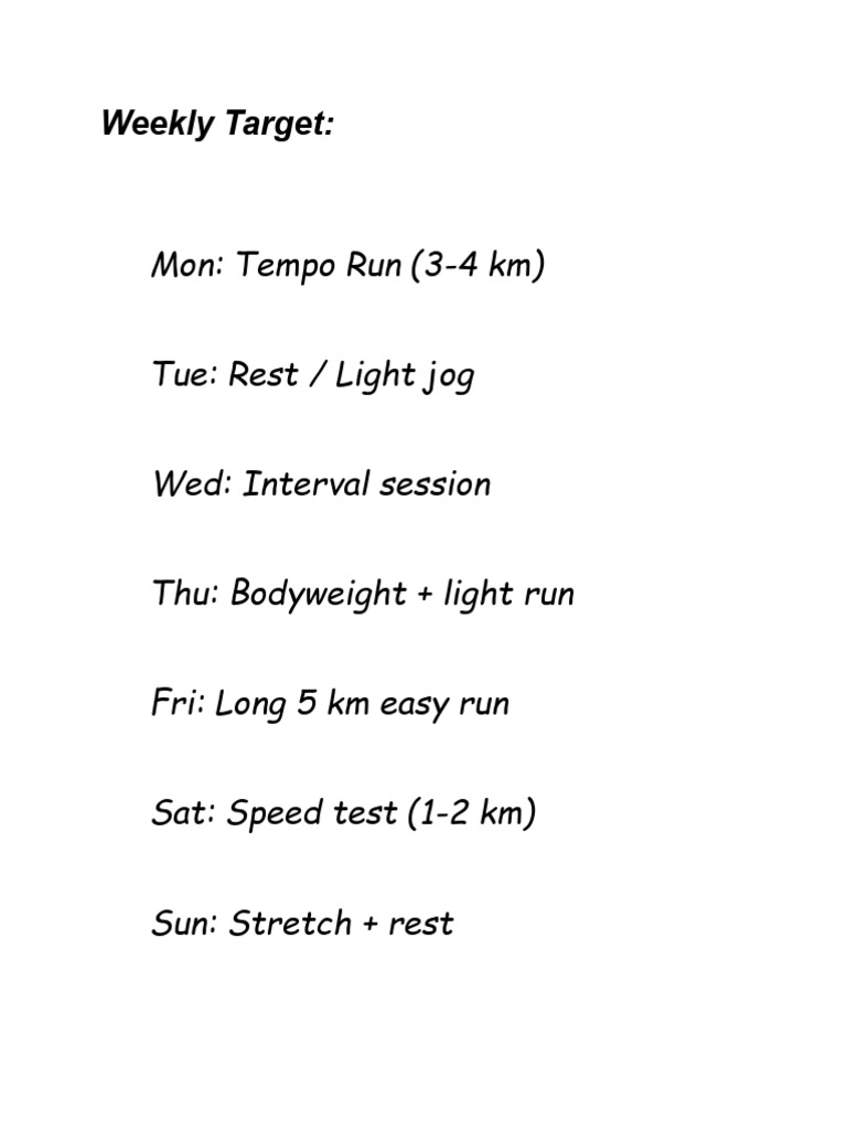 Weekly Running Training Plan | PDF