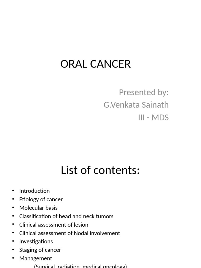Oral Cancer: Diagnosis and Management Guide | PDF | Chemotherapy ...