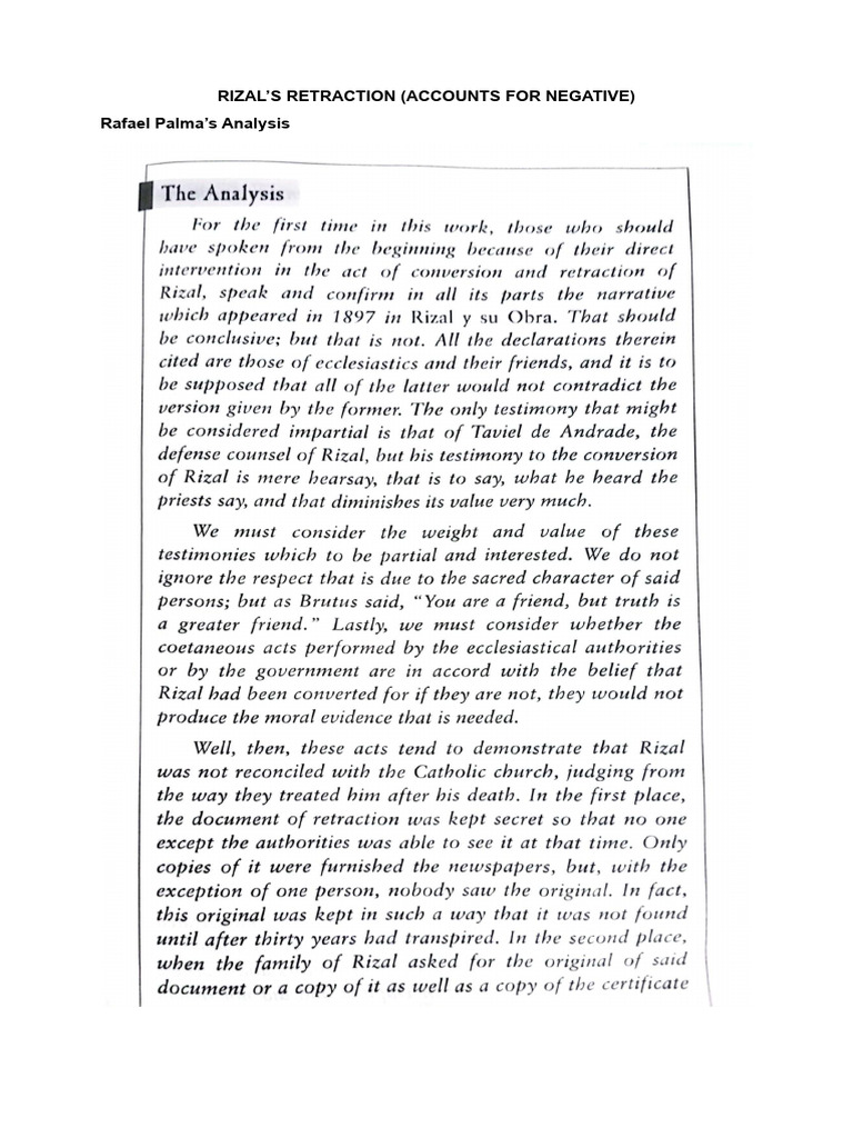 Rizal's Retraction - Accounts for Negative | PDF