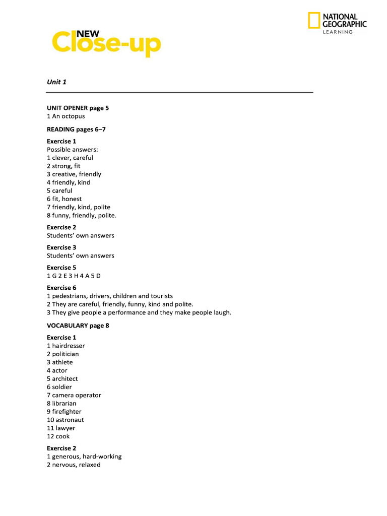 Student's Book Answer Key | PDF
