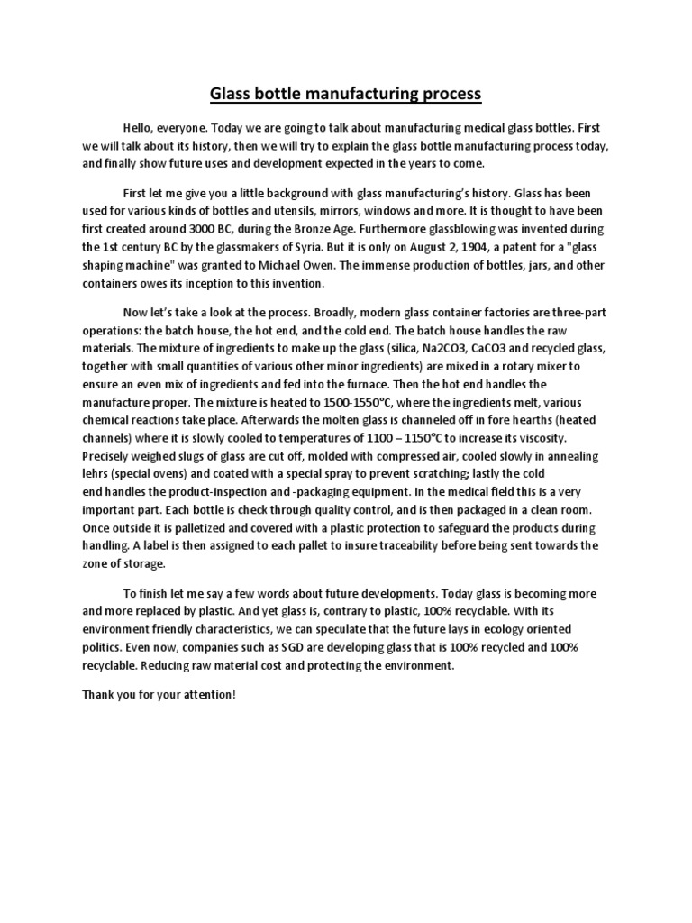 Glass Bottle Manufacturing Process PDF Glasses Procedural Knowledge