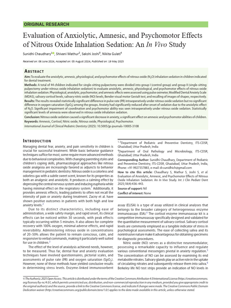 Nitrous Oxide Effects in Pediatric Dentistry | PDF | Anesthesia ...