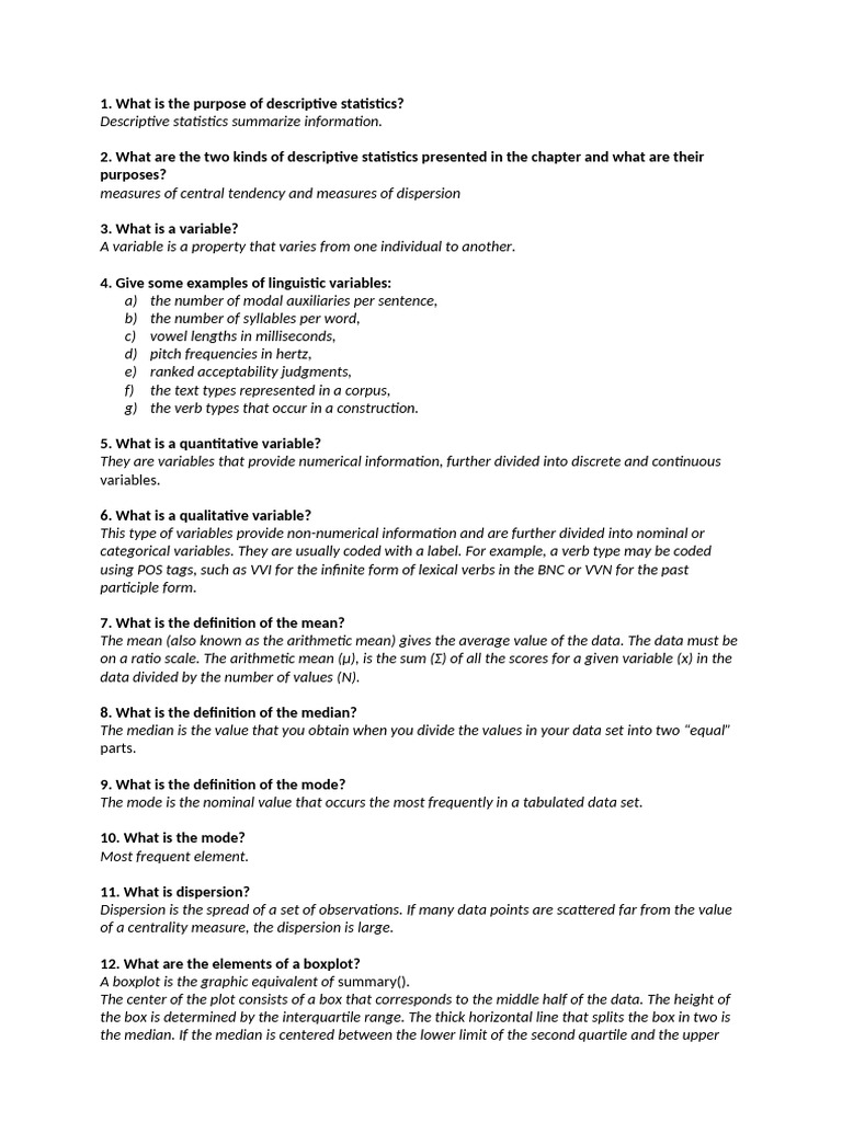 Chapter 7 - Q&A | PDF | Linguistics | Descriptive Statistics