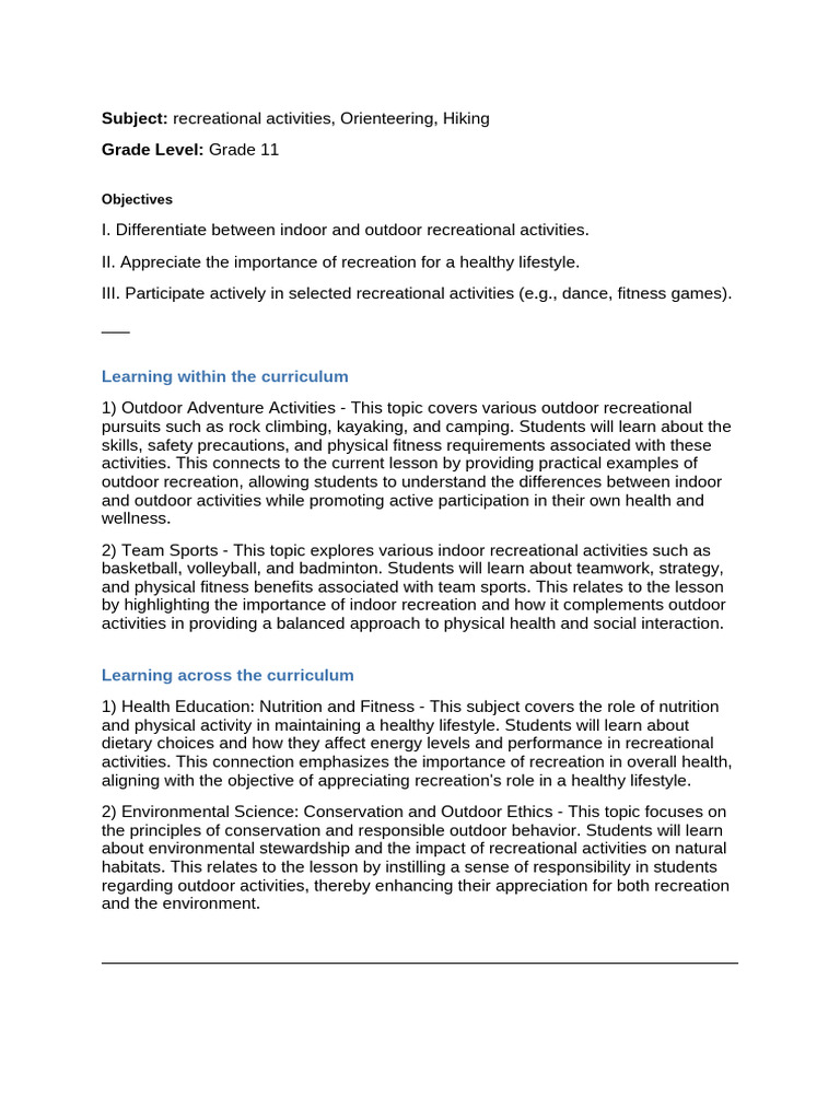Exploring Indoor and Outdoor Recreation | PDF | Recreation | Physical ...