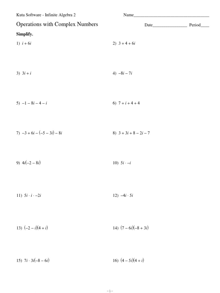 Operations with Complex Numbers Worksheet | PDF | Mathematics | Algebra