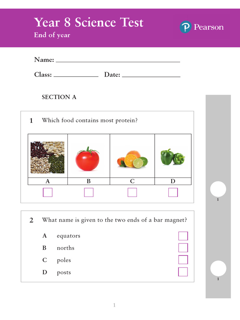 Year 8 Science Test Questions | PDF | Cell (Biology) | Force